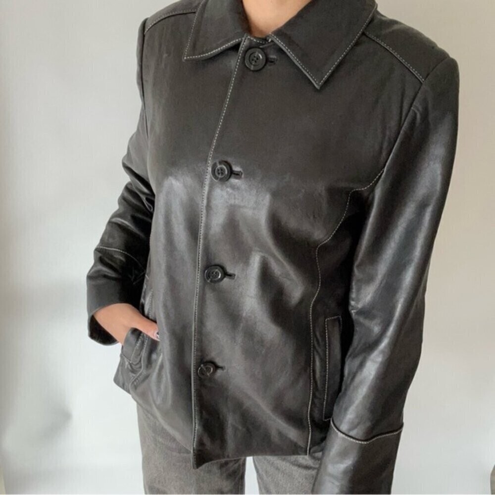 Vintage Anne Klein Genuine Black Leather Jacket - Picture 5 of 16